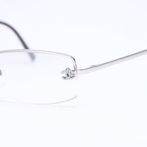 CHANEL シャネル ハーフリム サングラス アイウェア 4093-B c.124/6I サイズ56□16 130 ココマーク ラインストーン 美品 中古 4a005434