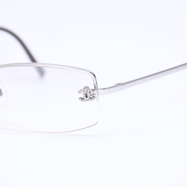 CHANEL シャネル ハーフリム サングラス アイウェア 4093-B c.124/6I サイズ56□16 130 ココマーク ラインストーン 美品 中古 4a005434