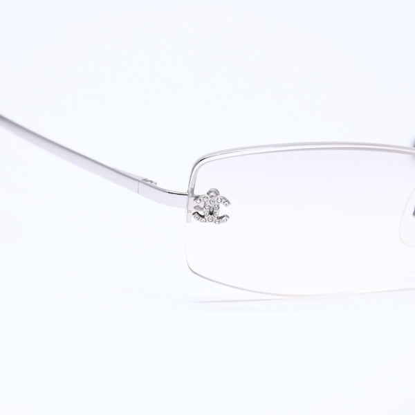 CHANEL シャネル ハーフリム サングラス アイウェア 4093-B c.124/6I サイズ56□16 130 ココマーク ラインストーン 美品 中古 4a005434