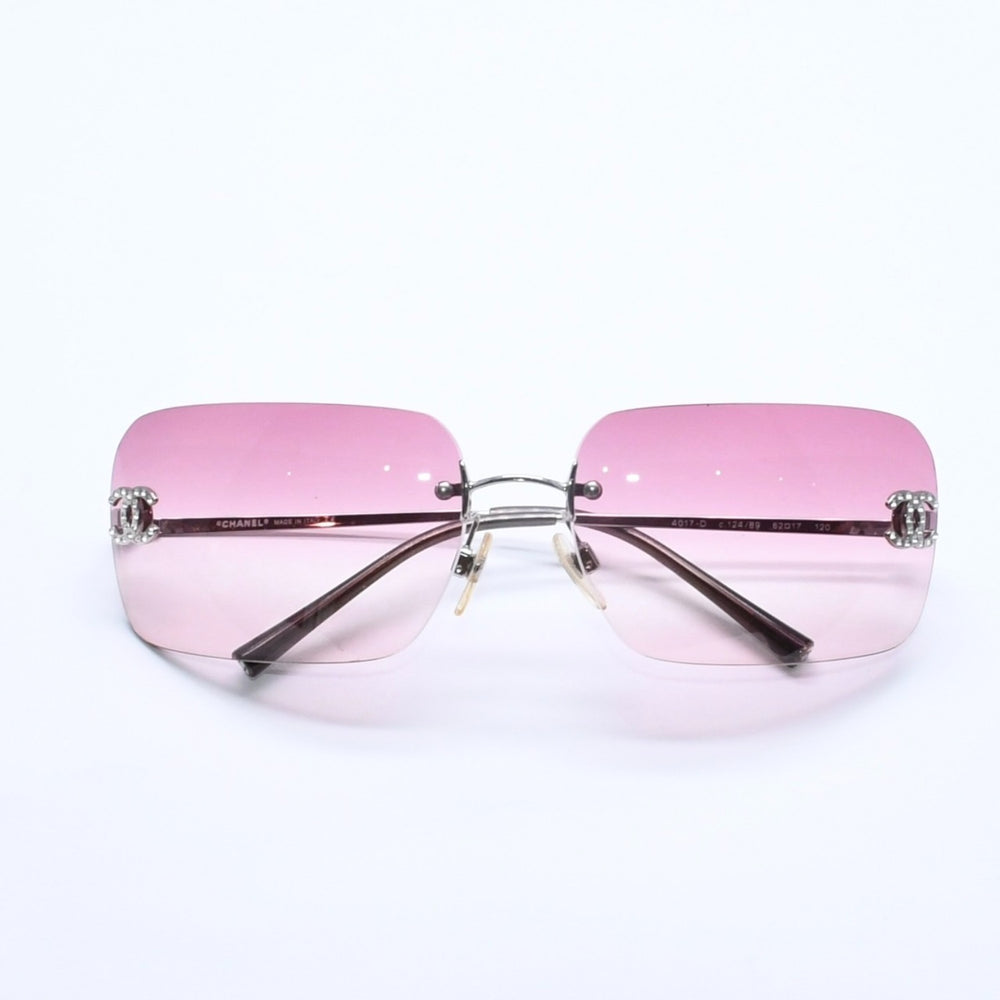 極美品 CHANEL シャネル リムレス サングラス アイウェア 4017-D c.124/89 サイズ62□17 120 ココマーク ラインストーン 中古 4a005433