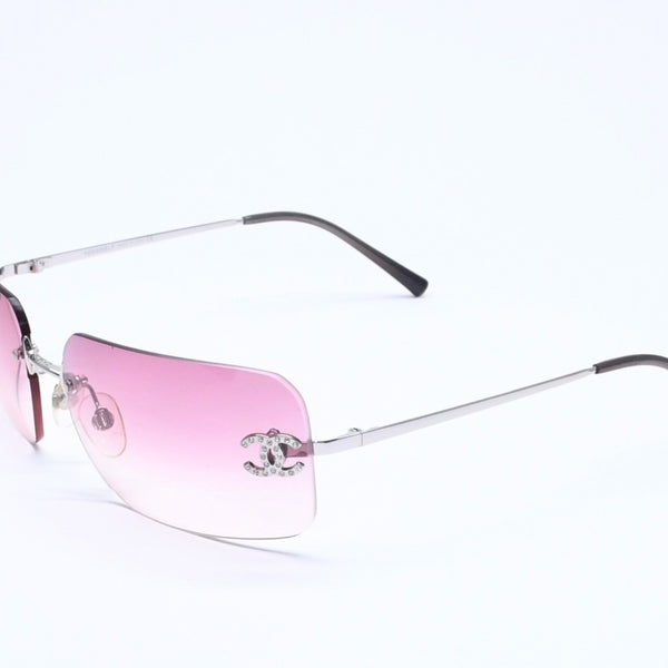 Very Good Condition CHANEL Rimless Sunglasses Eyewear 4017-D c.124/89 Size 62□17 120 Coco Mark Rhinestone Used 4a005433