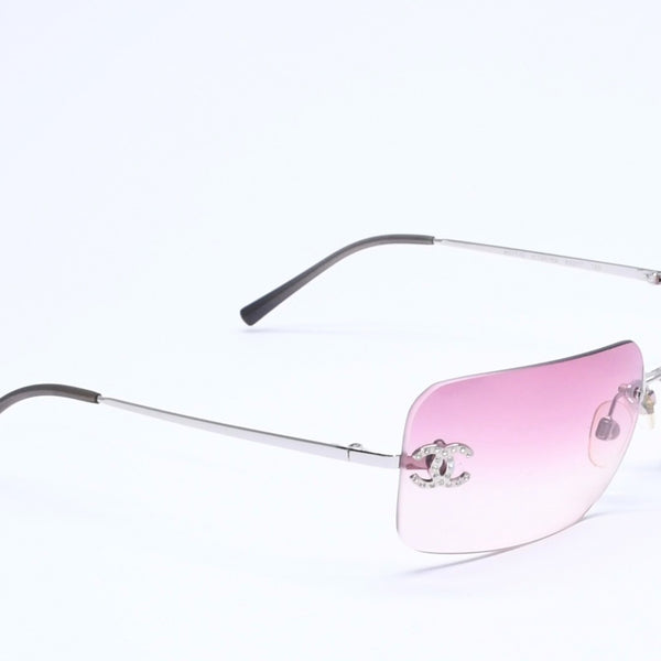 Very Good Condition CHANEL Rimless Sunglasses Eyewear 4017-D c.124/89 Size 62□17 120 Coco Mark Rhinestone Used 4a005433