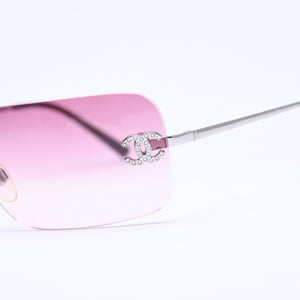 Very Good Condition CHANEL Rimless Sunglasses Eyewear 4017-D c.124/89 Size 62□17 120 Coco Mark Rhinestone Used 4a005433