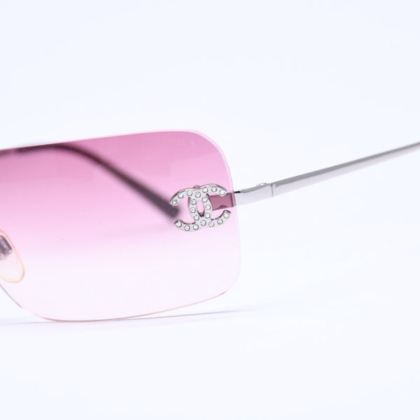 Very Good Condition CHANEL Rimless Sunglasses Eyewear 4017-D c.124/89 Size 62□17 120 Coco Mark Rhinestone Used 4a005433