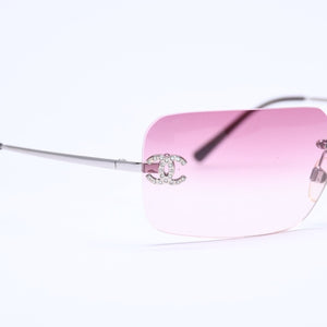 Very Good Condition CHANEL Rimless Sunglasses Eyewear 4017-D c.124/89 Size 62□17 120 Coco Mark Rhinestone Used 4a005433