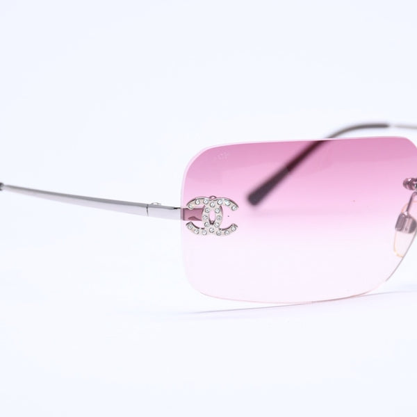 Very Good Condition CHANEL Rimless Sunglasses Eyewear 4017-D c.124/89 Size 62□17 120 Coco Mark Rhinestone Used 4a005433
