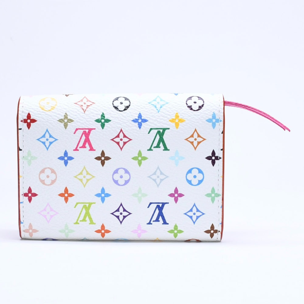 Very Good Condition LOUIS VUITTON Portomone Rosali Coin Case M13399 Takashi Murakami Bronne Multicolor White Wallet Used 4a005443