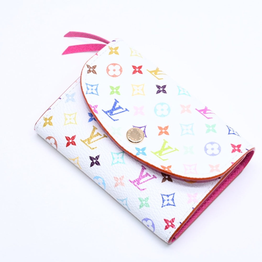 Very Good Condition LOUIS VUITTON Portomone Rosali Coin Case M13399 Takashi Murakami Bronne Multicolor White Wallet Used 4a005443