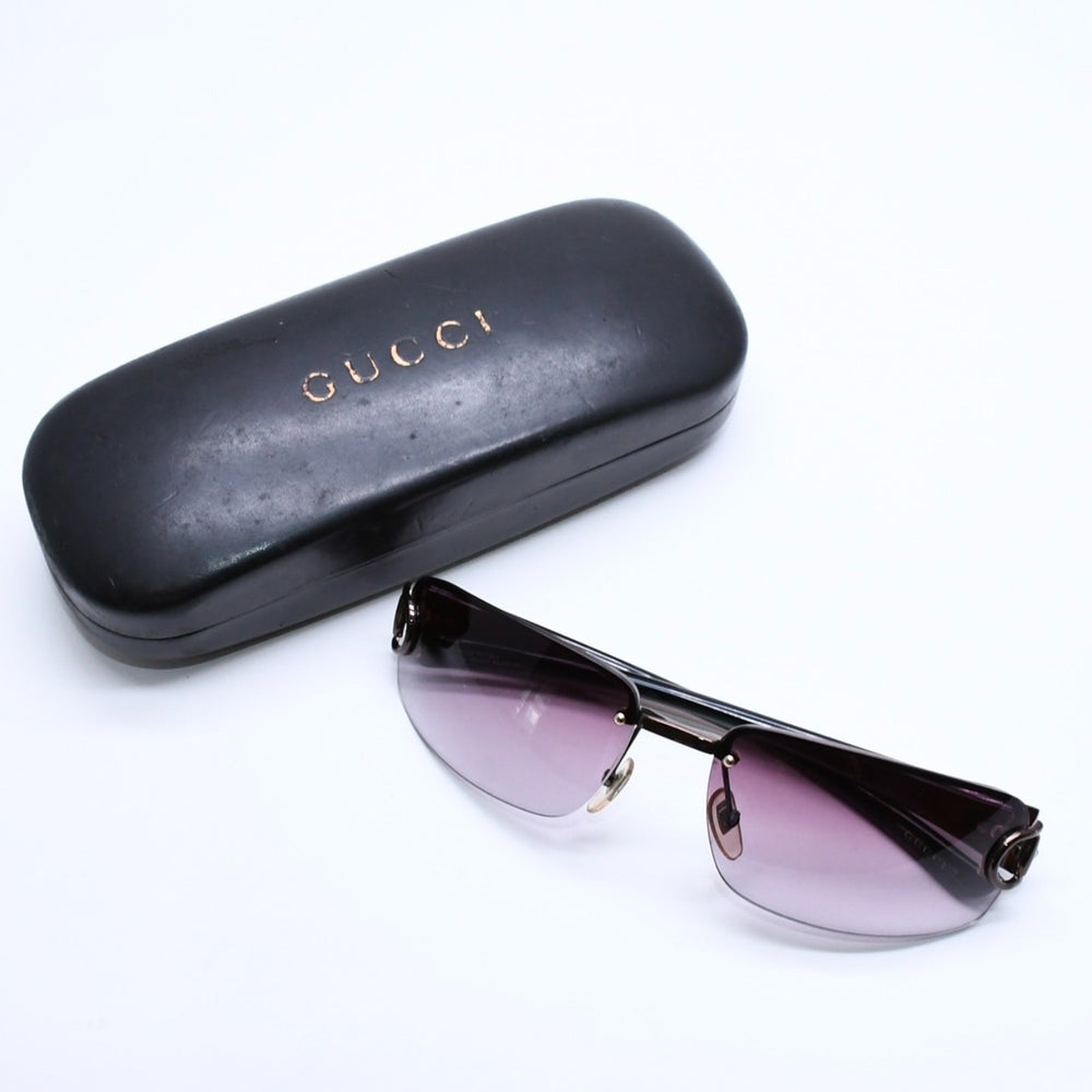 極美品 GUCCI グッチ ハーフリム サングラス アイウェア GG2744/F/S BKVYT サイズ62□15 130 ホースビット ブラウン 中古 4a005451