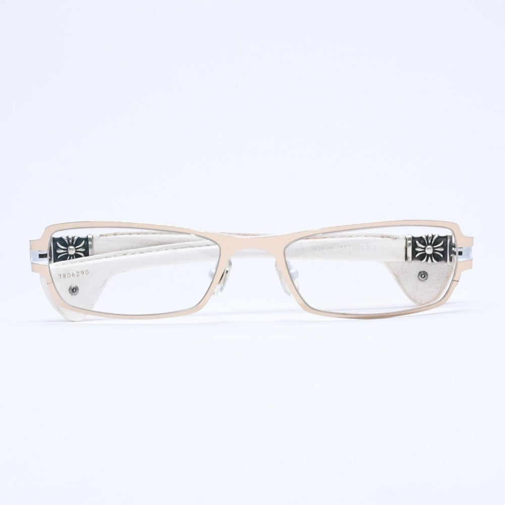 CHROME HEARTS クロムハーツ M.DIVERⅡ 伊達メガネ アイウェア サイズ54□18-130 CHプラス装飾 レザー シルバー925 ホワイト 美品 中古 4a005733