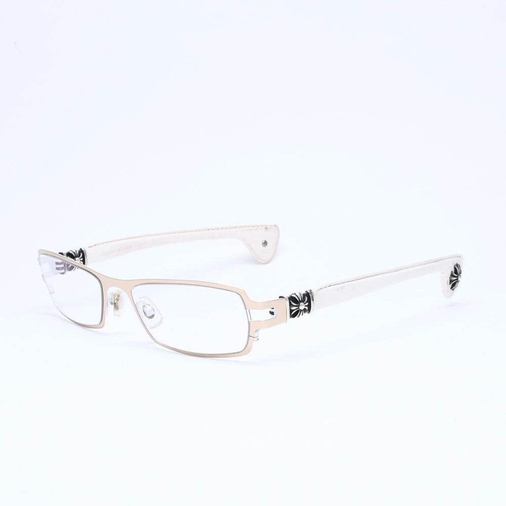 CHROME HEARTS クロムハーツ M.DIVERⅡ 伊達メガネ アイウェア サイズ54□18-130 CHプラス装飾 レザー シルバー925 ホワイト 美品 中古 4a005733