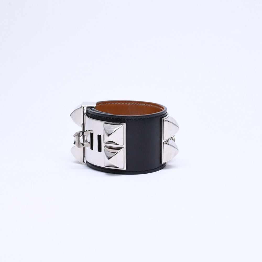 HERMES エルメス コリエドシアン ブレスレット バングル 2018年 C刻印 ボックスカーフ ブラック シルバー金具 美品 中古 4a005450