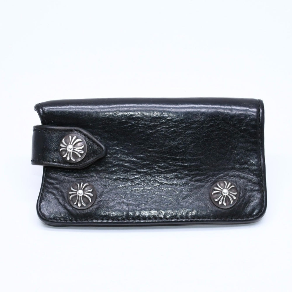 CHROME HEARTS クロムハーツ キーケース クロスボールボタン スナップストラップ ブラック レザー シルバー925 美品 中古 4a005743