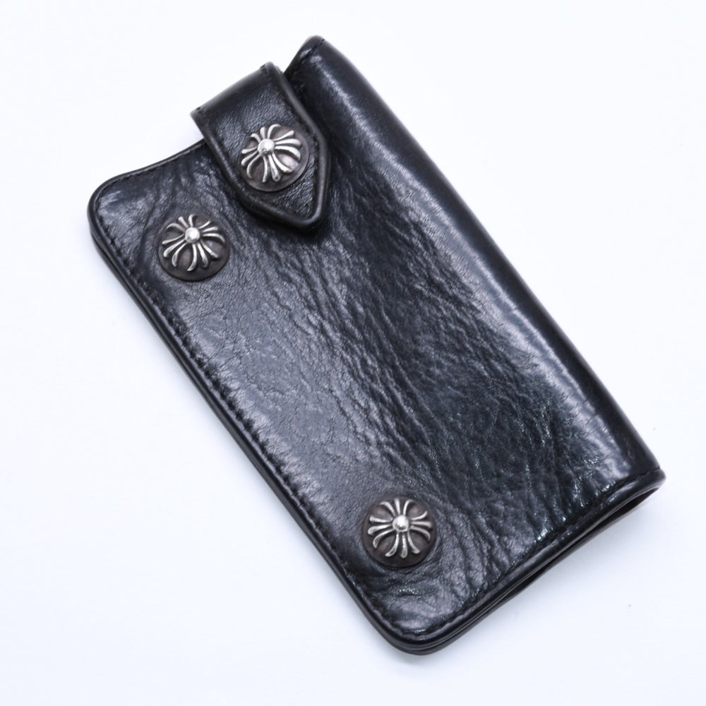 CHROME HEARTS Key Case Cross Ball Button Snap Strap Black Leather Silver 925 Good Condition Used 4a005743