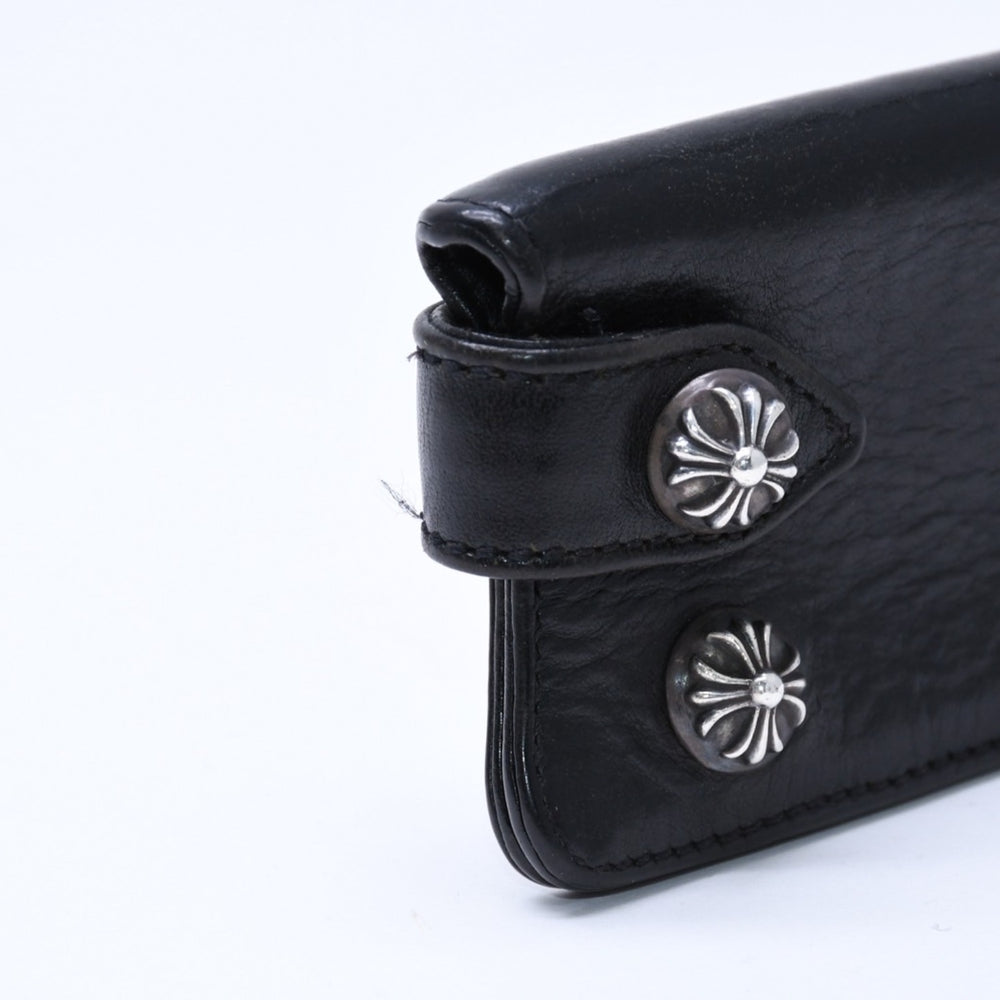 CHROME HEARTS クロムハーツ キーケース クロスボールボタン スナップストラップ ブラック レザー シルバー925 美品 中古 4a005743