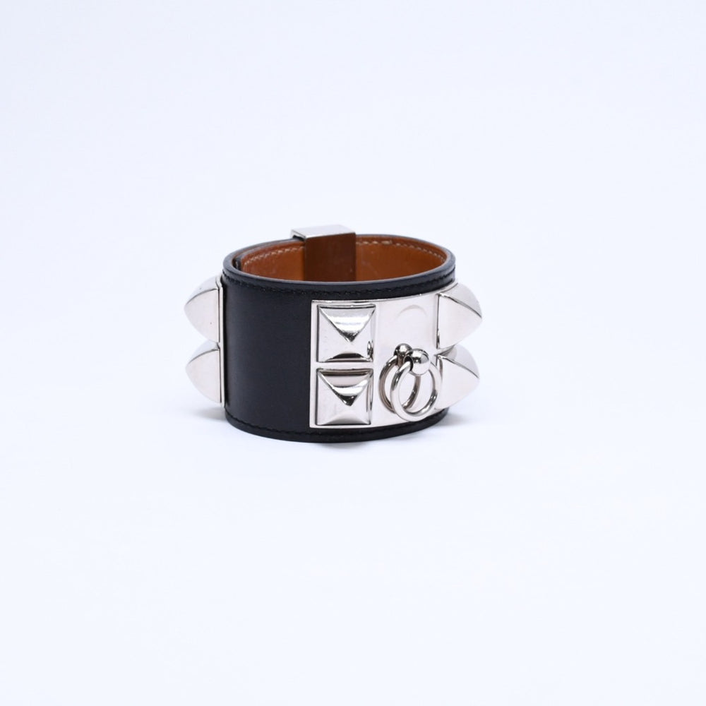 HERMES エルメス コリエドシアン ブレスレット バングル 2018年 C刻印 ボックスカーフ ブラック シルバー金具 美品 中古 4a005450