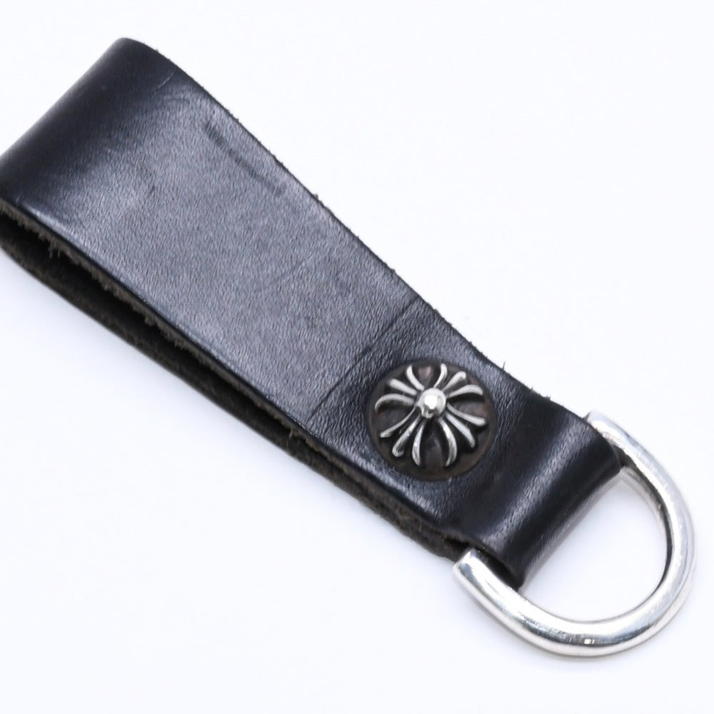 Very Good Condition CHROME HEARTS BELT LOOP D RING CROSS BALL BUTTON Belt Loop D Ring Cross Button Key Ring Leather Used 4a005766