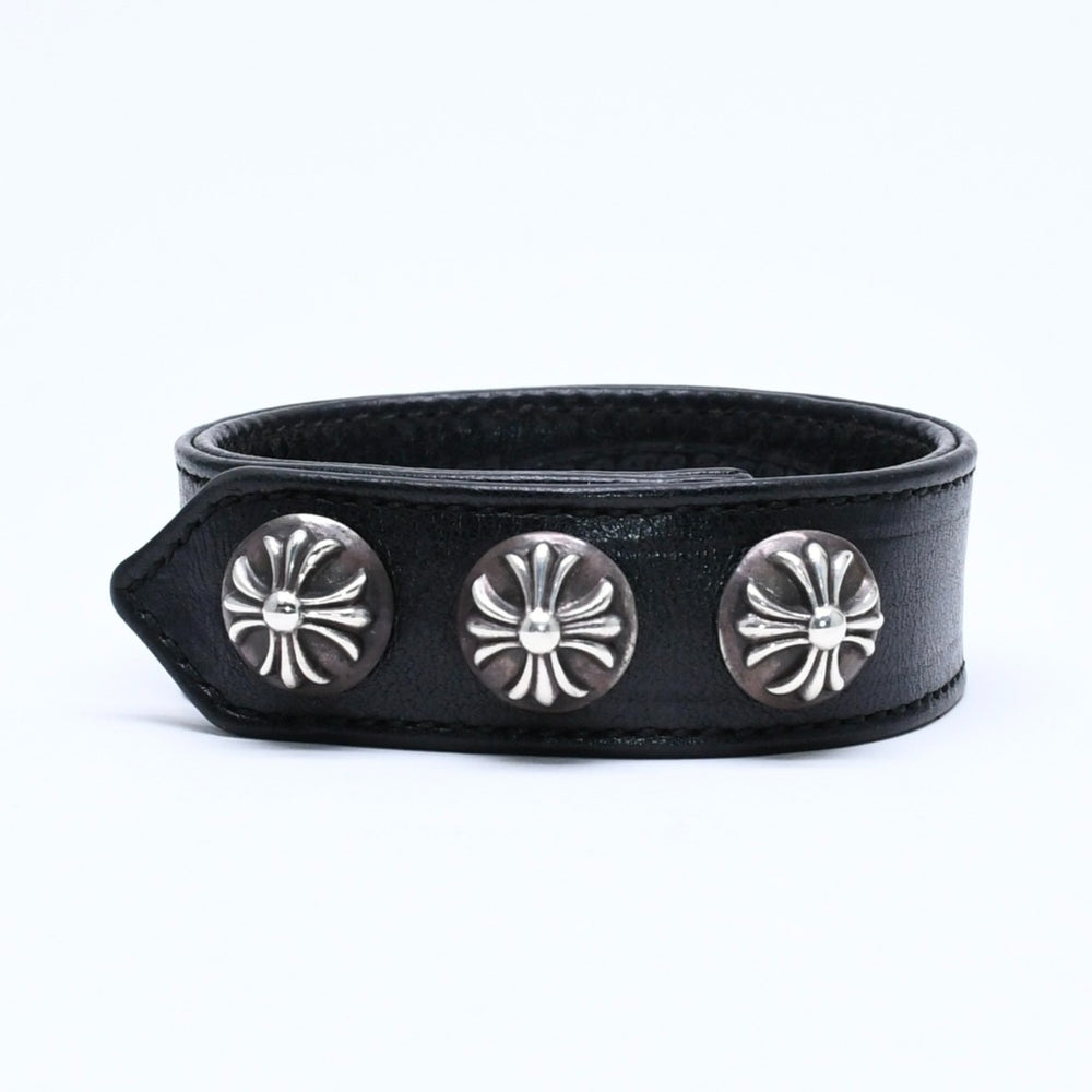 Very Good Condition CHROME HEARTS 3BTTN 2SNP CRS 3 Button 2 Snap Cross Ball Bracelet Leather Silver 925 Used 4a005722