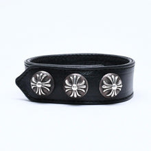 将图片加载到图库查看器，極美品 CHROME HEARTS クロムハーツ 3BTTN 2SNP CRS 3ボタン 2スナップ クロスボール ブレスレット レザー シルバー925 中古 4a005722