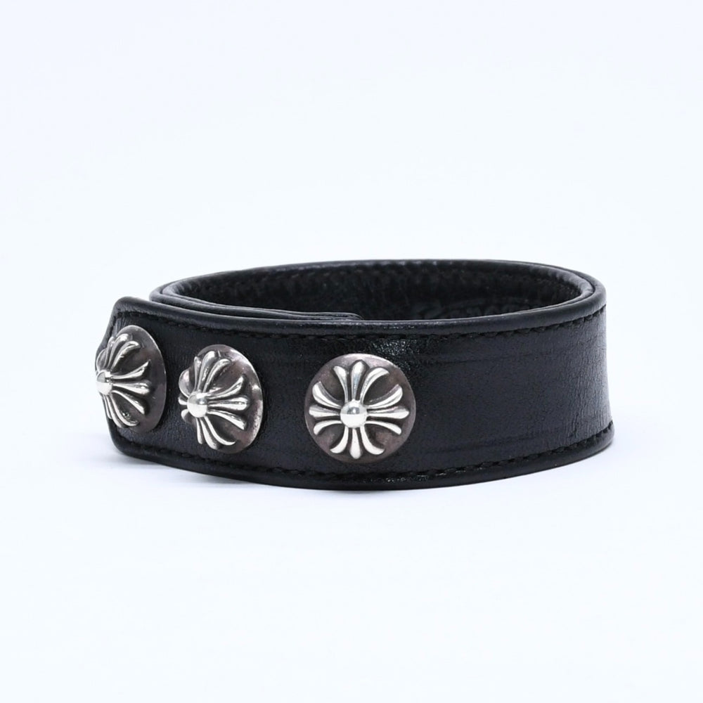 Very Good Condition CHROME HEARTS 3BTTN 2SNP CRS 3 Button 2 Snap Cross Ball Bracelet Leather Silver 925 Used 4a005722