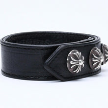 将图片加载到图库查看器，極美品 CHROME HEARTS クロムハーツ 3BTTN 2SNP CRS 3ボタン 2スナップ クロスボール ブレスレット レザー シルバー925 中古 4a005722