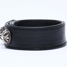 将图片加载到图库查看器，極美品 CHROME HEARTS クロムハーツ 3BTTN 2SNP CRS 3ボタン 2スナップ クロスボール ブレスレット レザー シルバー925 中古 4a005722
