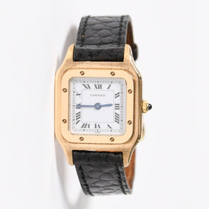 極美品 CARTIER カルティエ サントスデュモン エクストラフラット 腕時計 96062 重量約22.11g 手巻き 白文字盤 18KYG 社外ベルト 中古 4a005458