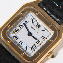 将图片加载到图库查看器中。 極美品 CARTIER カルティエ サントスデュモン エクストラフラット 腕時計 96062 重量約22.11g 手巻き 白文字盤 18KYG 社外ベルト 中古 4a005458