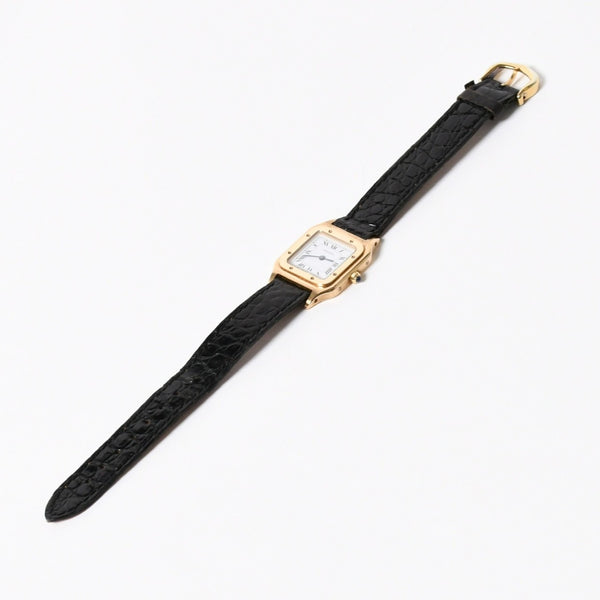 極美品 CARTIER カルティエ サントスデュモン エクストラフラット 腕時計 96062 重量約22.11g 手巻き 白文字盤 18KYG 社外ベルト 中古 4a005458