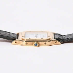 極美品 CARTIER カルティエ サントスデュモン エクストラフラット 腕時計 96062 重量約22.11g 手巻き 白文字盤 18KYG 社外ベルト 中古 4a005458
