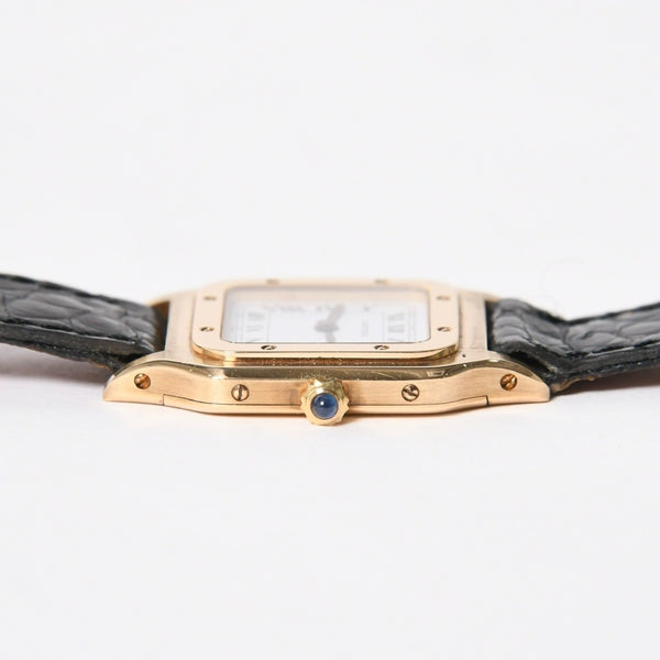 極美品 CARTIER カルティエ サントスデュモン エクストラフラット 腕時計 96062 重量約22.11g 手巻き 白文字盤 18KYG 社外ベルト 中古 4a005458