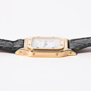 極美品 CARTIER カルティエ サントスデュモン エクストラフラット 腕時計 96062 重量約22.11g 手巻き 白文字盤 18KYG 社外ベルト 中古 4a005458