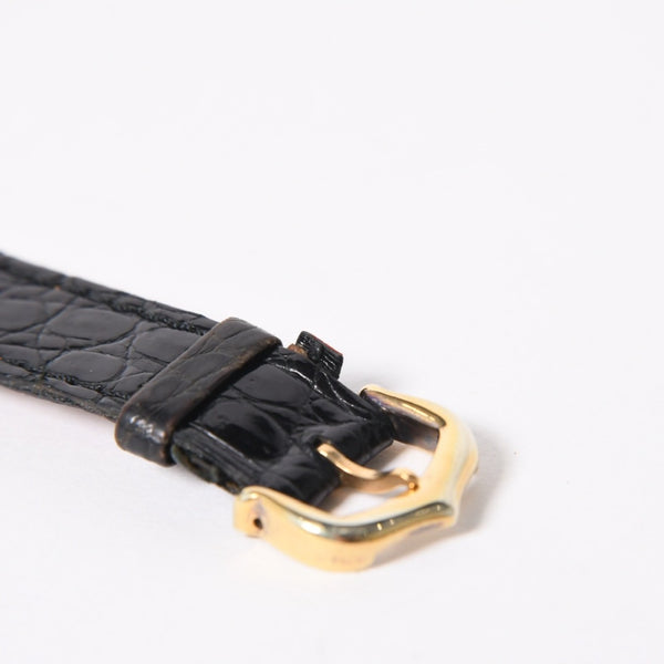 極美品 CARTIER カルティエ サントスデュモン エクストラフラット 腕時計 96062 重量約22.11g 手巻き 白文字盤 18KYG 社外ベルト 中古 4a005458