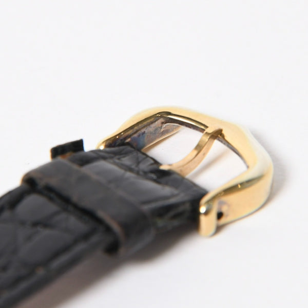 極美品 CARTIER カルティエ サントスデュモン エクストラフラット 腕時計 96062 重量約22.11g 手巻き 白文字盤 18KYG 社外ベルト 中古 4a005458