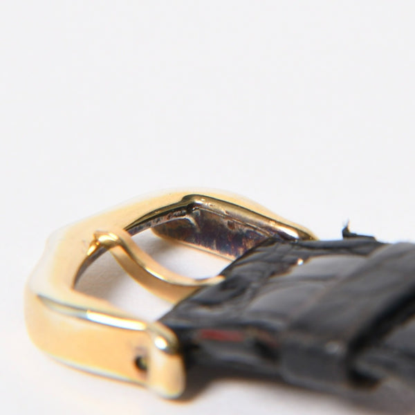 極美品 CARTIER カルティエ サントスデュモン エクストラフラット 腕時計 96062 重量約22.11g 手巻き 白文字盤 18KYG 社外ベルト 中古 4a005458