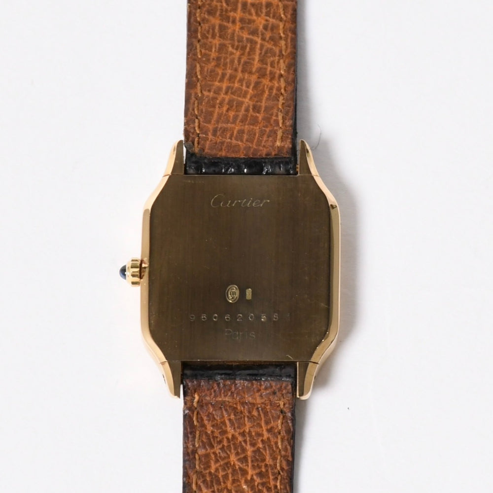 極美品 CARTIER カルティエ サントスデュモン エクストラフラット 腕時計 96062 重量約22.11g 手巻き 白文字盤 18KYG 社外ベルト 中古 4a005458