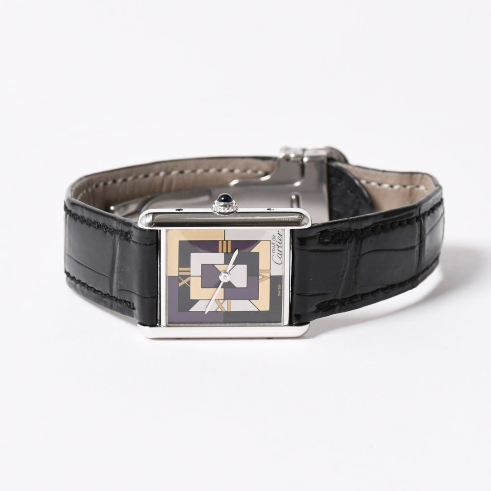極美品 CARTIER カルティエ マストタンク LM アールデコ 腕時計 W1008095 SV925 SS 社外革 QZ マルチ文字盤 世界1000本限定 中古 4a005459