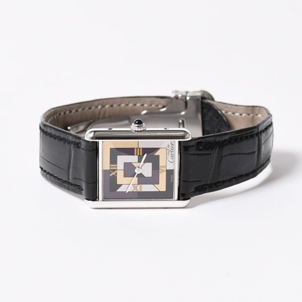 極美品 CARTIER カルティエ マストタンク LM アールデコ 腕時計 W1008095 SV925 SS 社外革 QZ マルチ文字盤 世界1000本限定 中古 4a005459