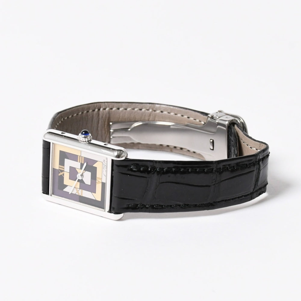 極美品 CARTIER カルティエ マストタンク LM アールデコ 腕時計 W1008095 SV925 SS 社外革 QZ マルチ文字盤 世界1000本限定 中古 4a005459