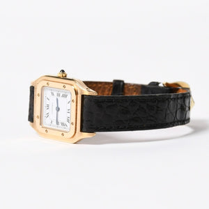 極美品 CARTIER カルティエ サントスデュモン エクストラフラット 腕時計 96062 重量約22.11g 手巻き 白文字盤 18KYG 社外ベルト 中古 4a005458
