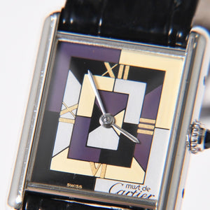 極美品 CARTIER カルティエ マストタンク LM アールデコ 腕時計 W1008095 SV925 SS 社外革 QZ マルチ文字盤 世界1000本限定 中古 4a005459