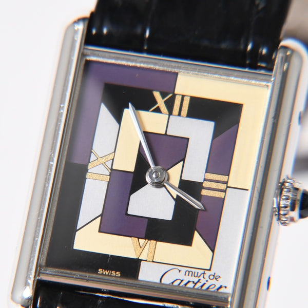 極美品 CARTIER カルティエ マストタンク LM アールデコ 腕時計 W1008095 SV925 SS 社外革 QZ マルチ文字盤 世界1000本限定 中古 4a005459