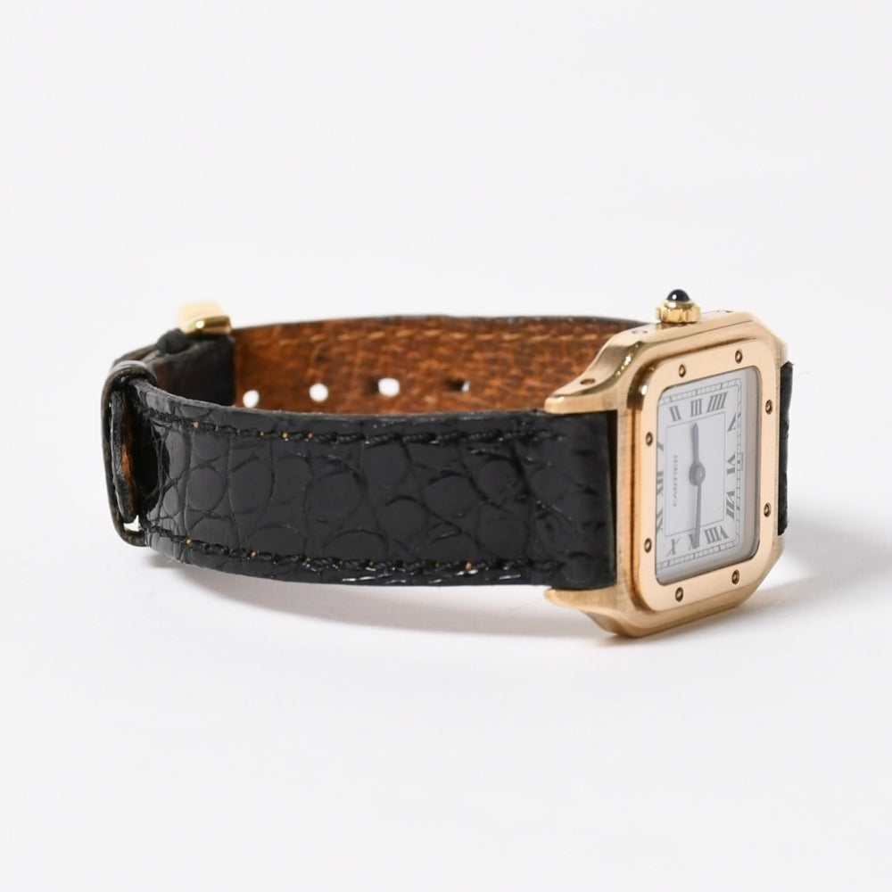極美品 CARTIER カルティエ サントスデュモン エクストラフラット 腕時計 96062 重量約22.11g 手巻き 白文字盤 18KYG 社外ベルト 中古 4a005458