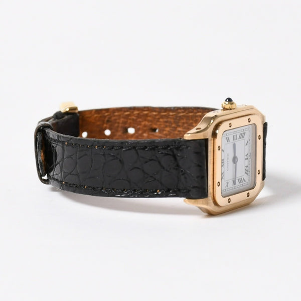 極美品 CARTIER カルティエ サントスデュモン エクストラフラット 腕時計 96062 重量約22.11g 手巻き 白文字盤 18KYG 社外ベルト 中古 4a005458