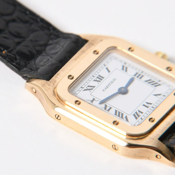 極美品 CARTIER カルティエ サントスデュモン エクストラフラット 腕時計 96062 重量約22.11g 手巻き 白文字盤 18KYG 社外ベルト 中古 4a005458