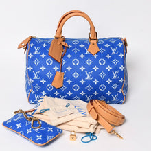 画像をギャラリービューアに読み込む, 新品同様 LOUIS VUITTON ルイヴィトン スピーディ P9 バンドリエール40 M24418 2WAY ボストンバッグ ブルー ゴールド金具 中古 4a005464