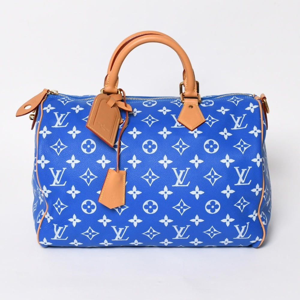 新品同様 LOUIS VUITTON ルイヴィトン スピーディ P9 バンドリエール40 M24418 2WAY ボストンバッグ ブルー ゴールド金具 中古 4a005464