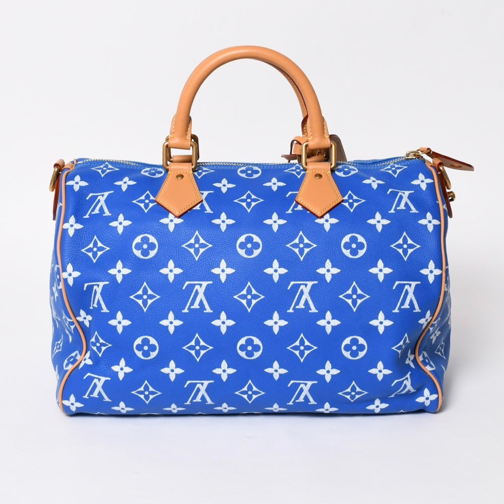 新品同様 LOUIS VUITTON ルイヴィトン スピーディ P9 バンドリエール40 M24418 2WAY ボストンバッグ ブルー ゴールド金具 中古 4a005464