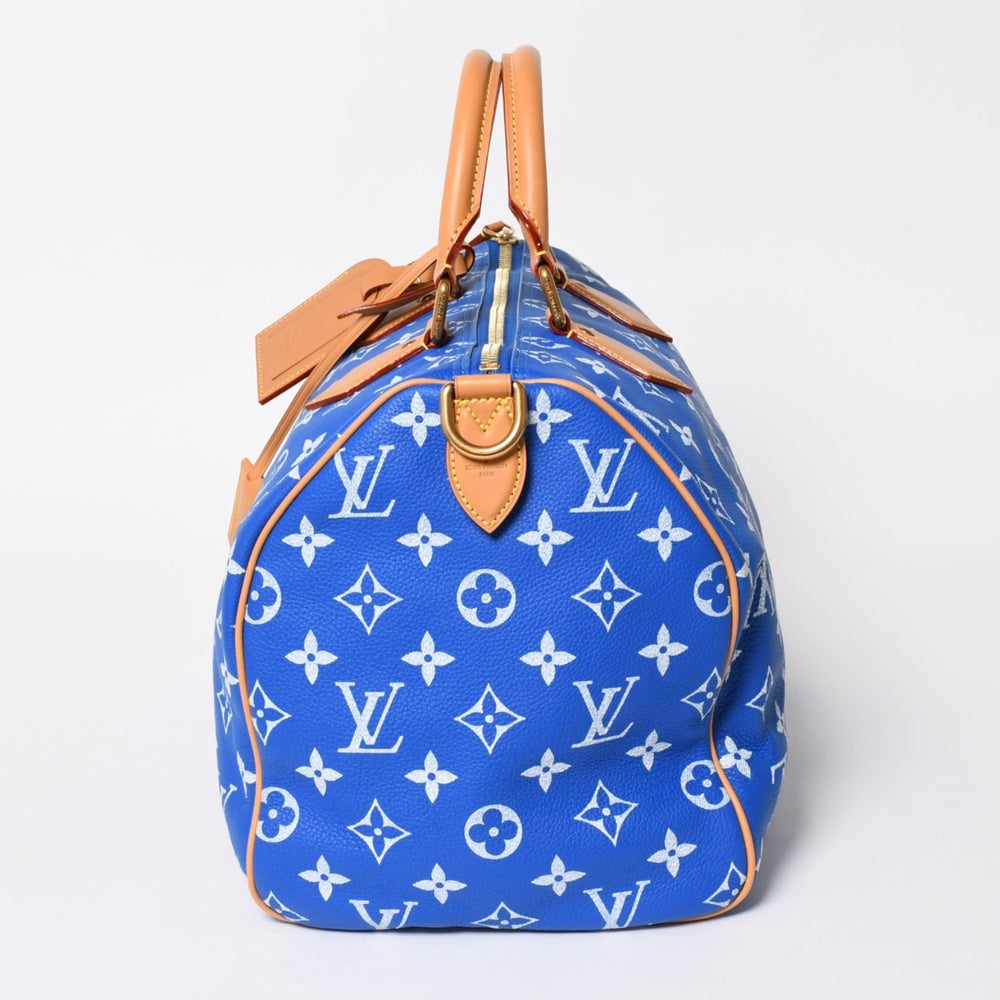新品同様 LOUIS VUITTON ルイヴィトン スピーディ P9 バンドリエール40 M24418 2WAY ボストンバッグ ブルー ゴールド金具 中古 4a005464