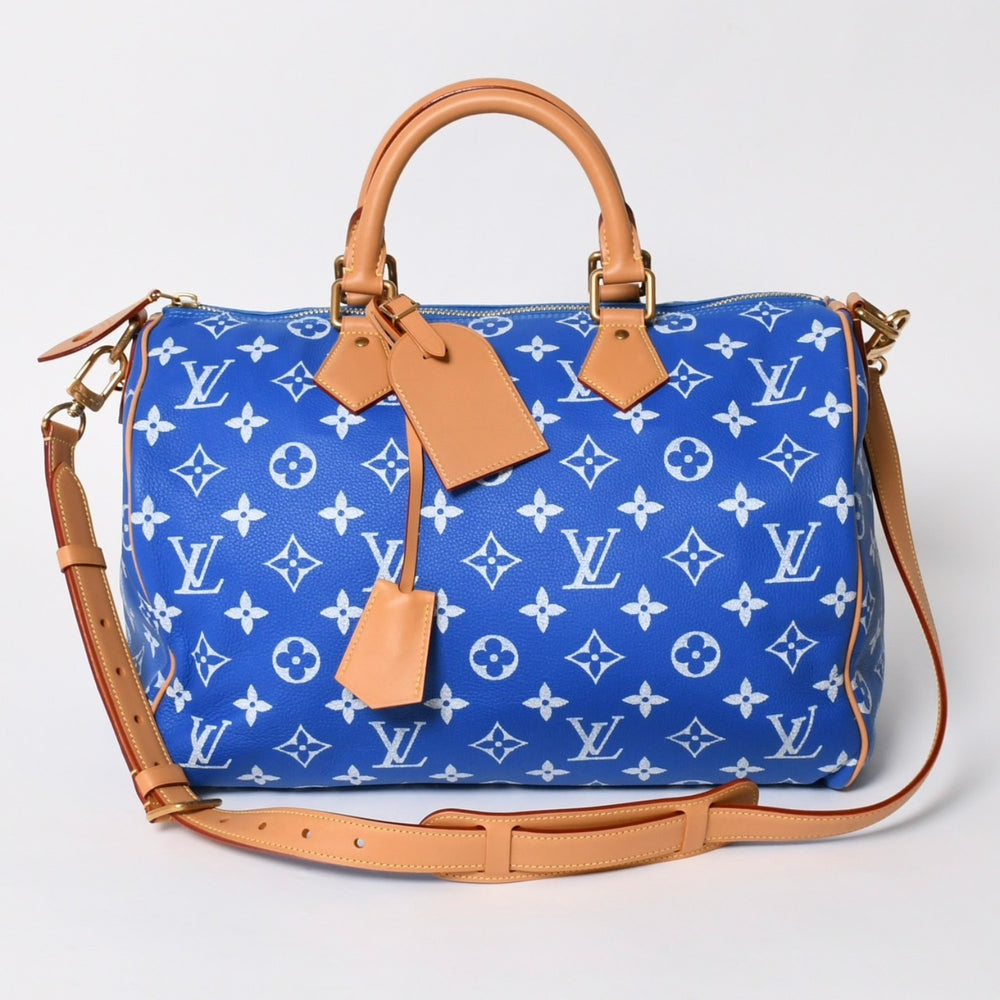 新品同様 LOUIS VUITTON ルイヴィトン スピーディ P9 バンドリエール40 M24418 2WAY ボストンバッグ ブルー ゴールド金具 中古 4a005464
